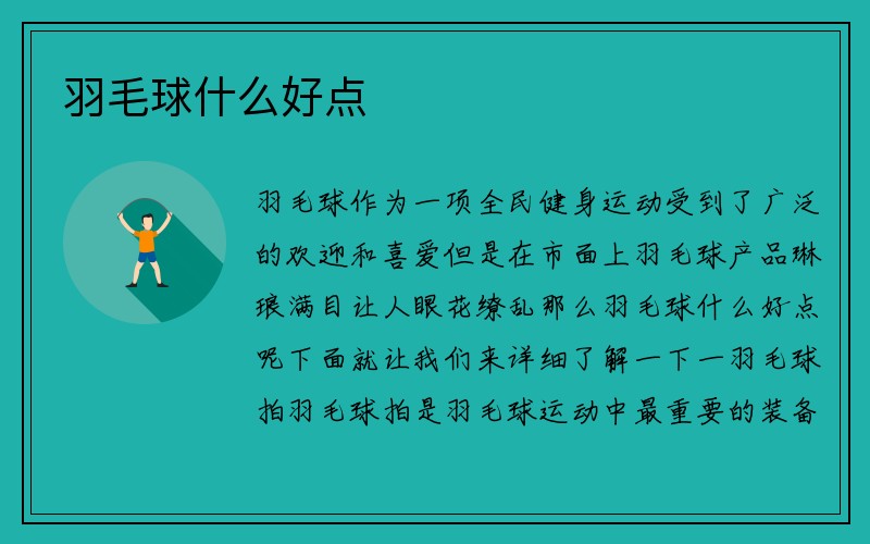 羽毛球什么好点